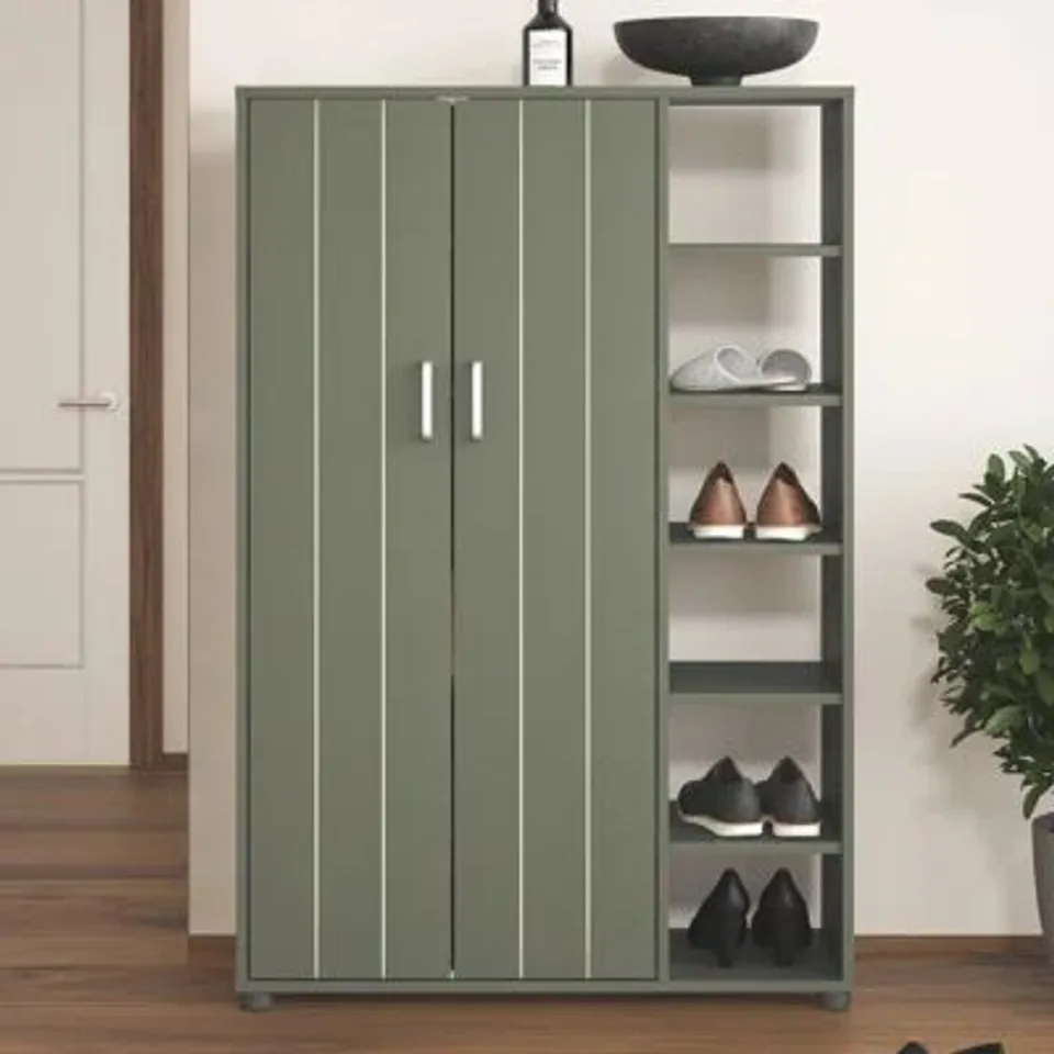 BOXED HANZEL 12 PAIR SHOE STORAGE CABINET - KALE GREEN (1 BOX)