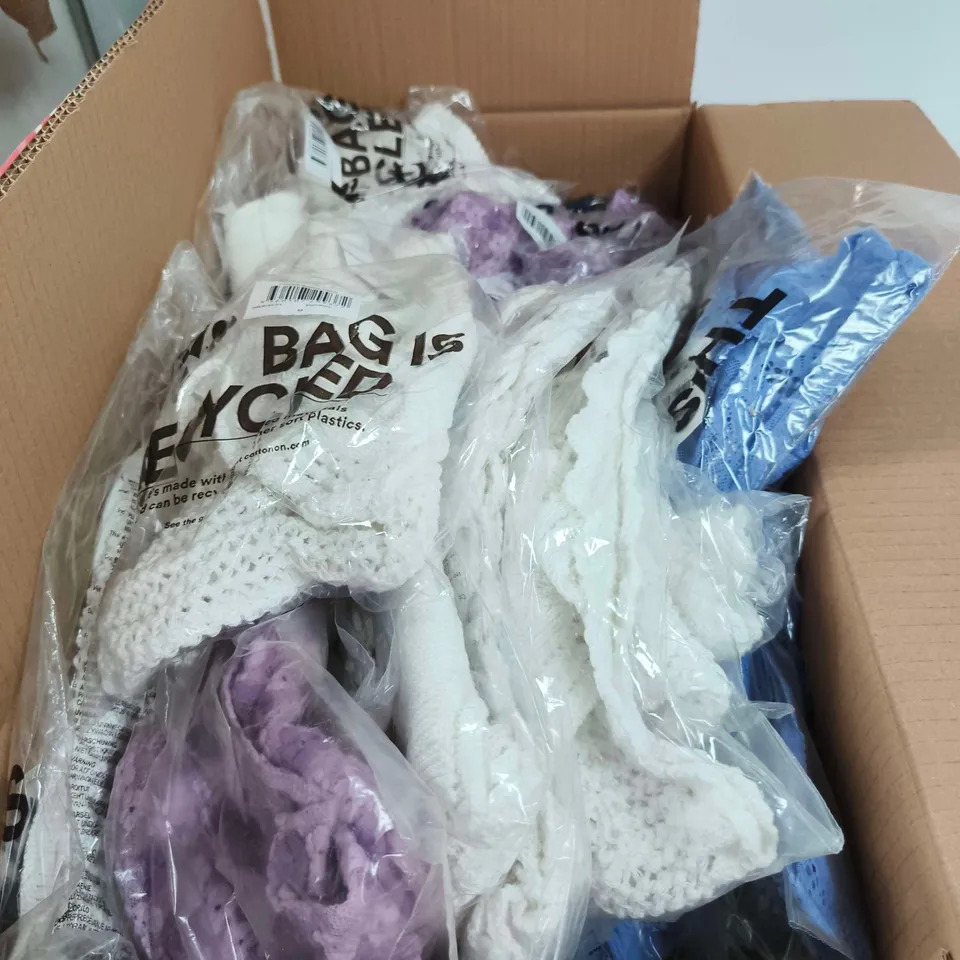 BOX OF APPROXIMATELY 30 ASSORTED CLOTHING ITEMS TO INCLUDE ALL OVER LACE CHEEKY BRIEF, ASHLEY MESH SHORT SLEEVE TOP ETC