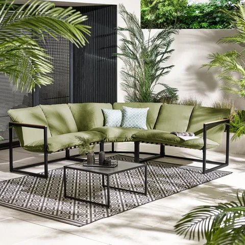 BOXED HYDRA 5 SEAT CORNER SOFA SET GREEN (2 BOXES)