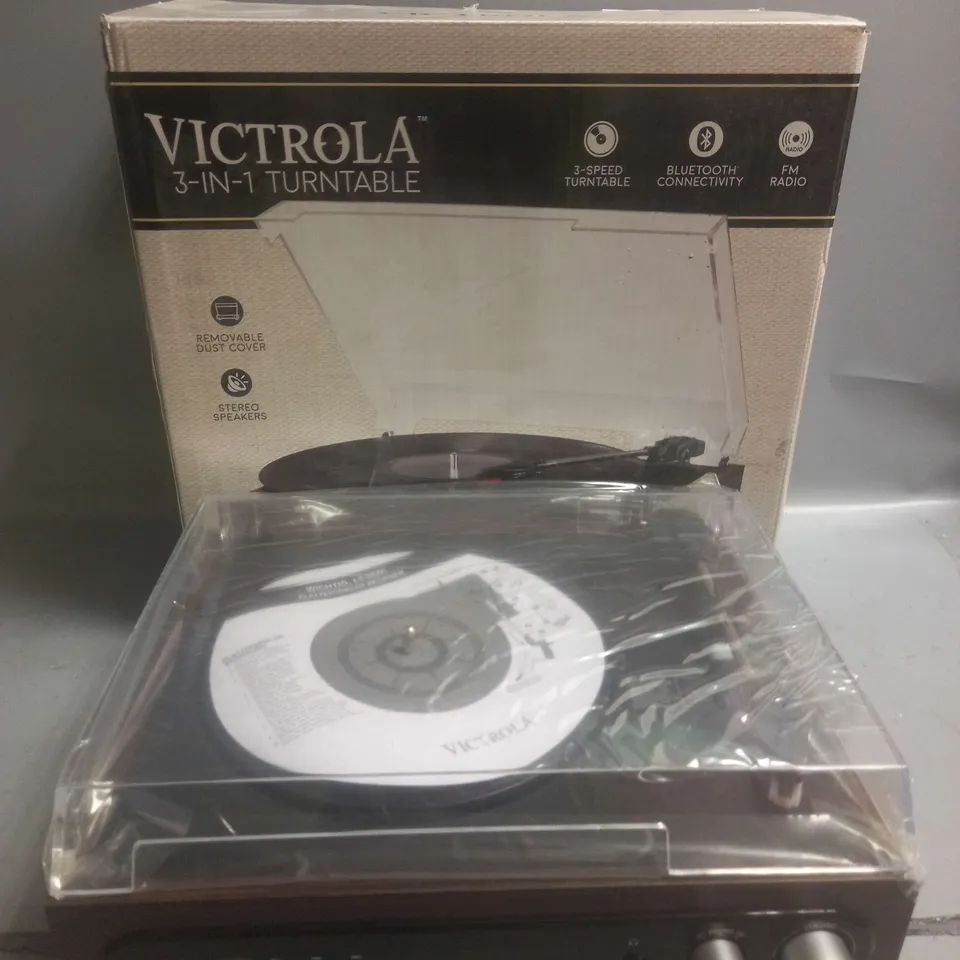 VICTROLA 3-IN-1 BLUETOOTH TURNTABLE IN WOOD BROWN
