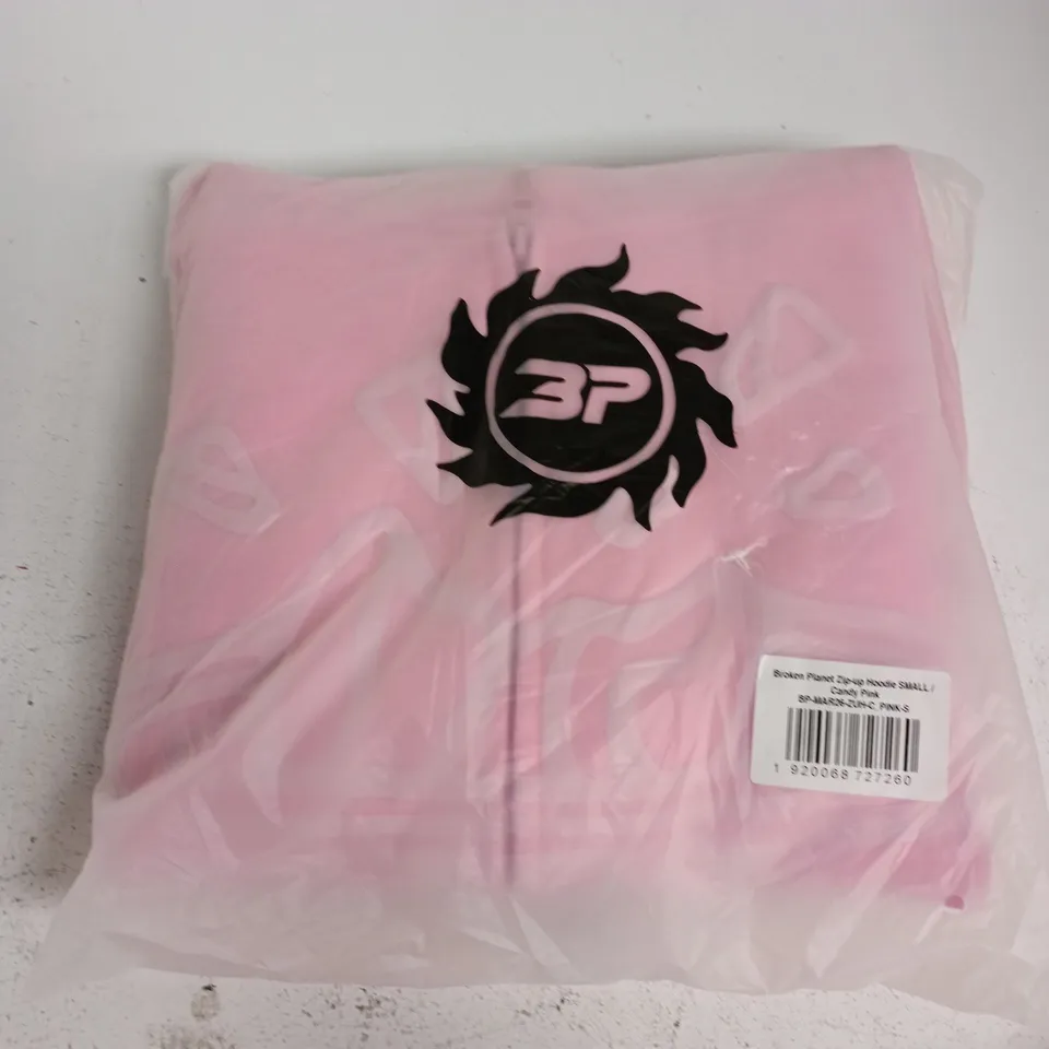 BAGGED BROKEN PLANET ZIP-UP HOODIE IN CANDY PINK - SMALL