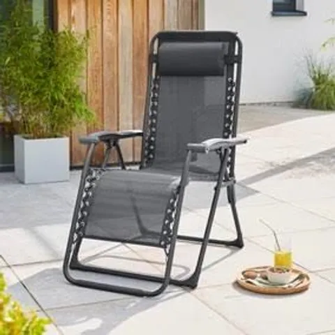 BOXED HELSINKI RECLINING SUN LOUNGER CHAIR - CHARCOAL 