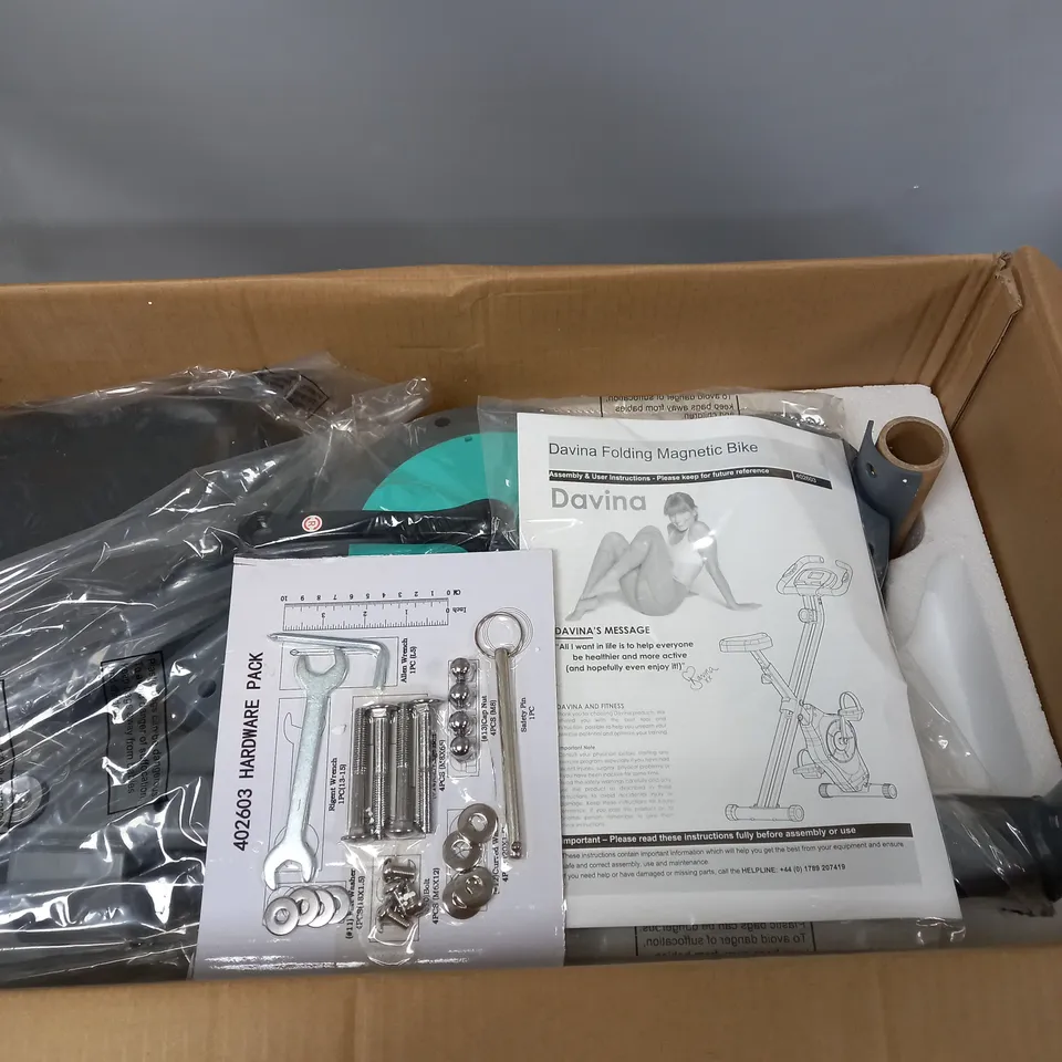 BOXED DAVINA FITNESS FOLDING MAGNETIC EXERCISE BIKE - MINT - COLLECTION ONLY