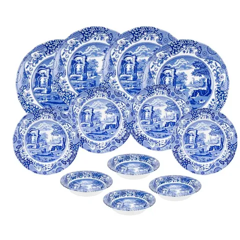 BOXED BLUE ITALIAN 12 PIECE DINNERWARE SET, SERVICE FOR 4 