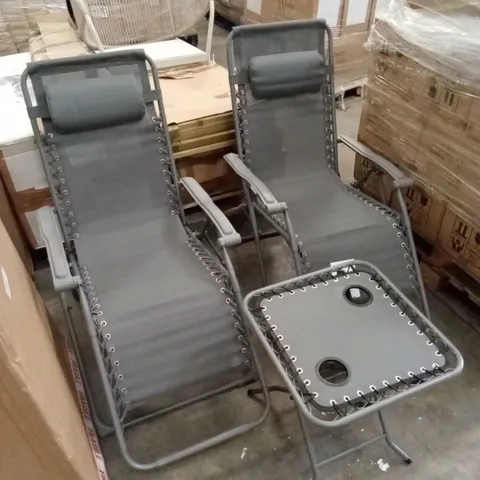 HELSINKI SET OF 2 RECLINING SUN LOUNGER CHAIRS WITH TABLE