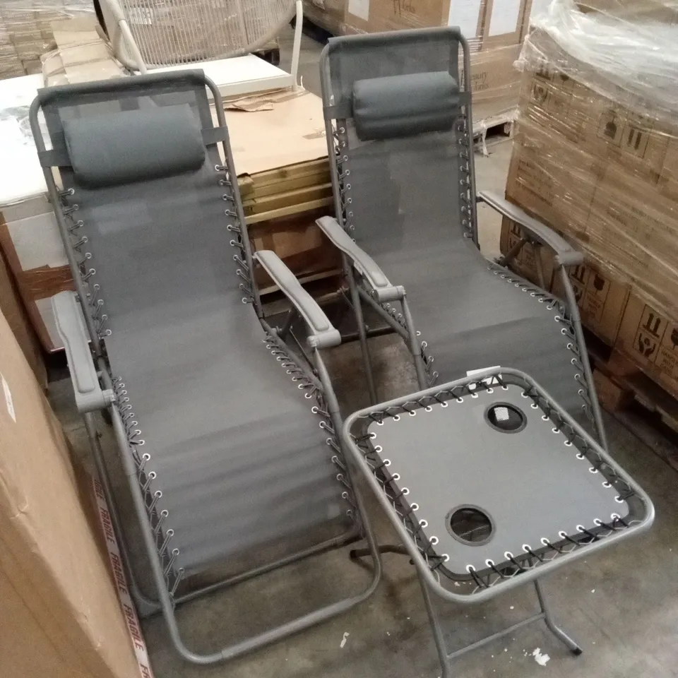HELSINKI SET OF 2 RECLINING SUN LOUNGER CHAIRS WITH TABLE