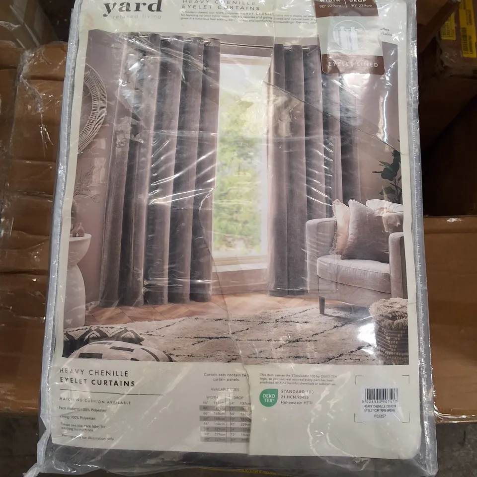 BOXED YARD HEAVY CHENILLE EYELET CURTAINS - GREIGE