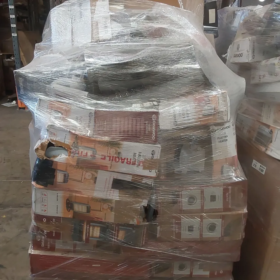 PALLET CONTAINING A VERY LARGE QUANTITY OF ASSORTED ELECTRIC ITEMS INCLUDING: DAEWOO HALOGEN HEATERS, FLAT FAN HEATERS, CONVECTOR HEATERS ECT