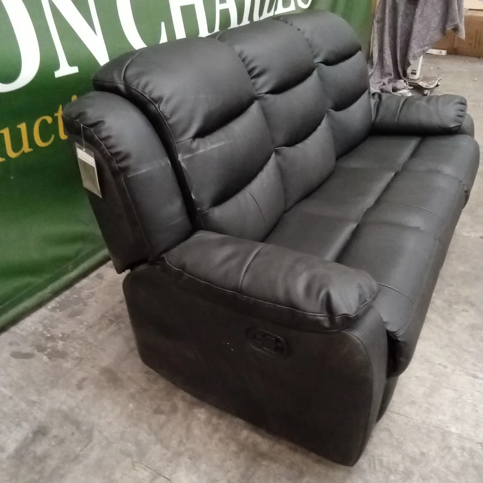 DESIGNER 3 SEATER FAUX LEATHER MANUAL RECLINER SOFA - BLACK 