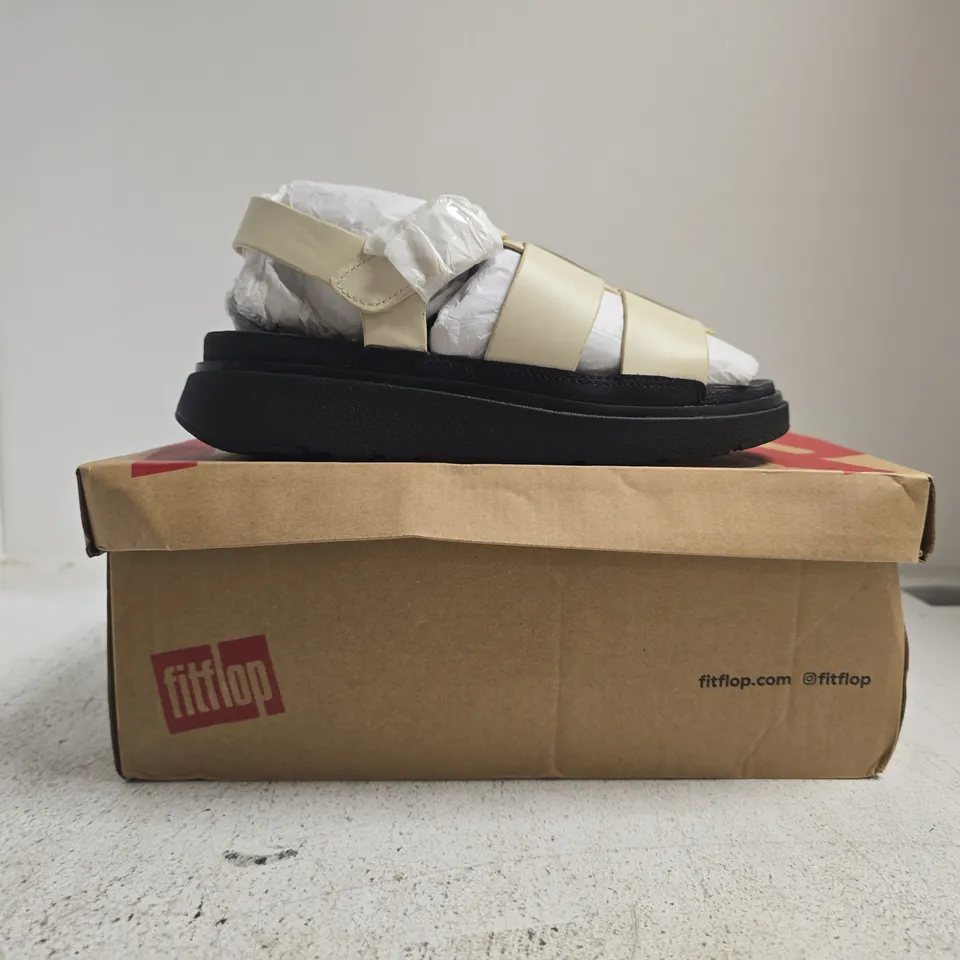 BOXED PAIR OF FITFLOP GEN-FF LEATHER FISHERMAN SANDALS IN BEIGE SIZE UK 5