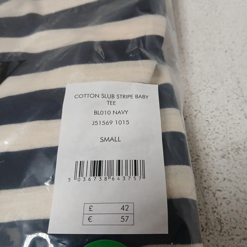 JIGSAW COTTON SLUB STRIPE BABY TEE – NAVY & CREAM, SIZE SMALL