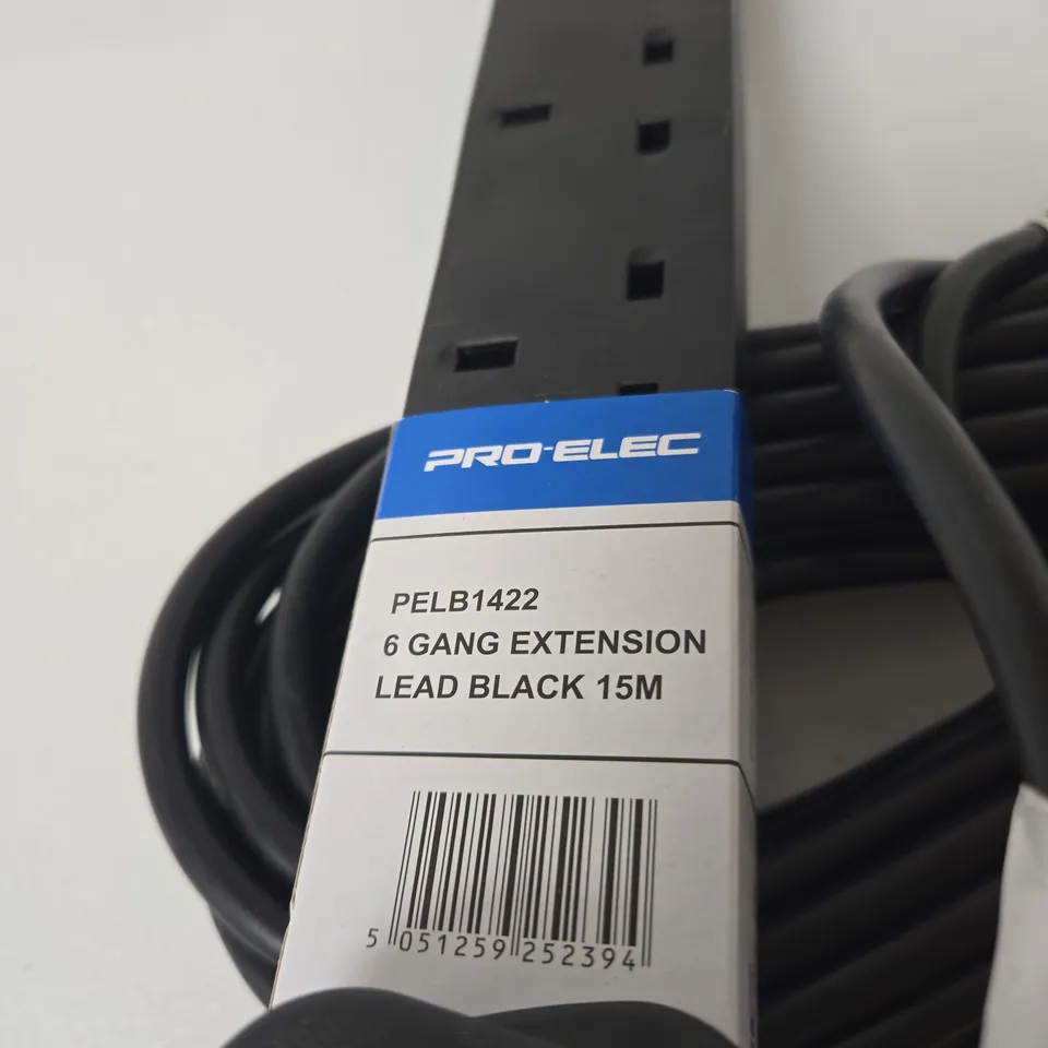 Pro-Elec PELB1422 6-Gang Extension Lead, Black, 15m