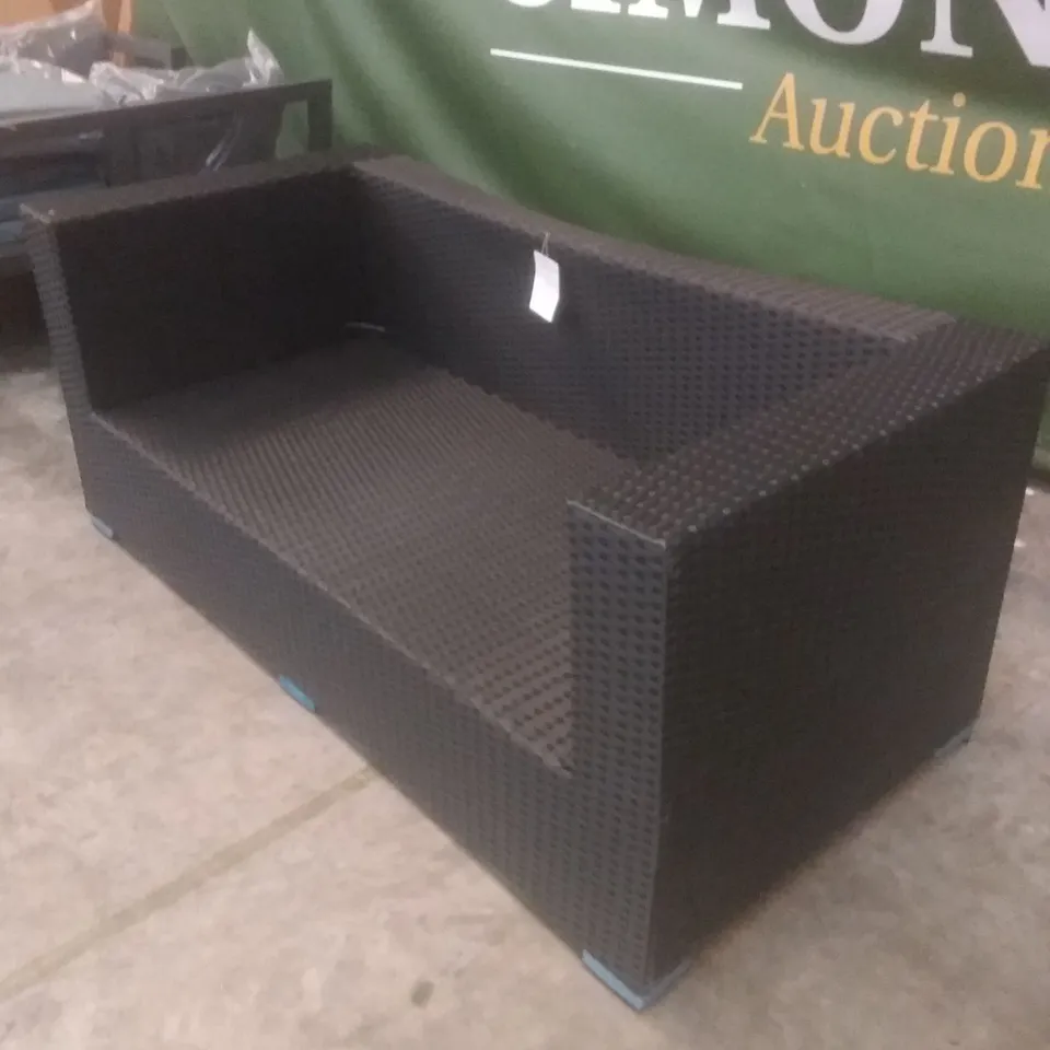 RATTAN EFFECT 2 SEATER GARDEN SOFA BLACK