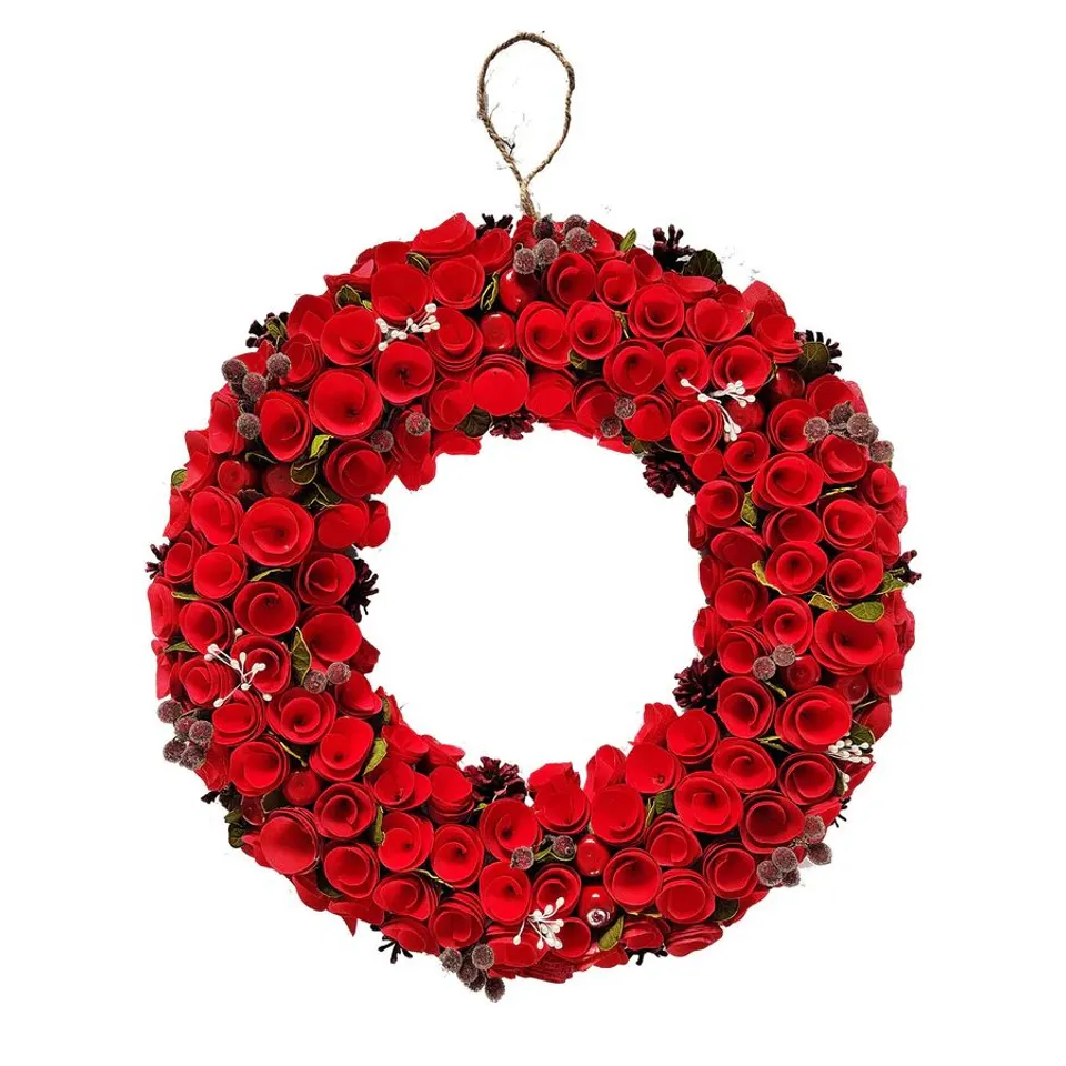 BOXED NEO LUXURY EXTRA LARGE RED ROSE WREATH 50CM HOME ARTIFICIAL CHRISTMAS FESTIVE FRONT DOOR DECORATION(1 BOX)
