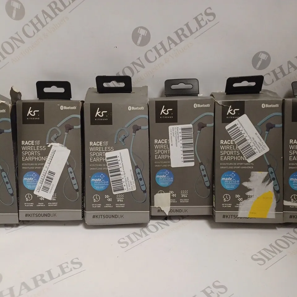 6 X BOXED KITSOUND RACE 15 WIRELESS SPORTS EARPHONES IN BLUE