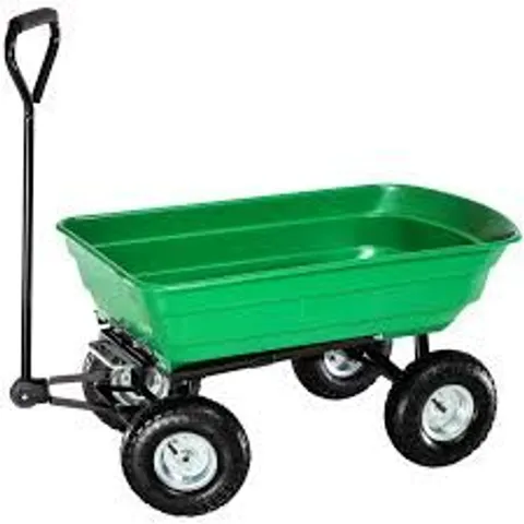 BOXED HEAVY DUTY GREEN GARDEN CART WITH TIPPING BARROW TROLLEY