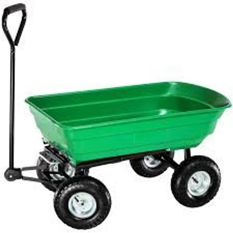 BOXED HEAVY DUTY GREEN GARDEN CART WITH TIPPING BARROW TROLLEY