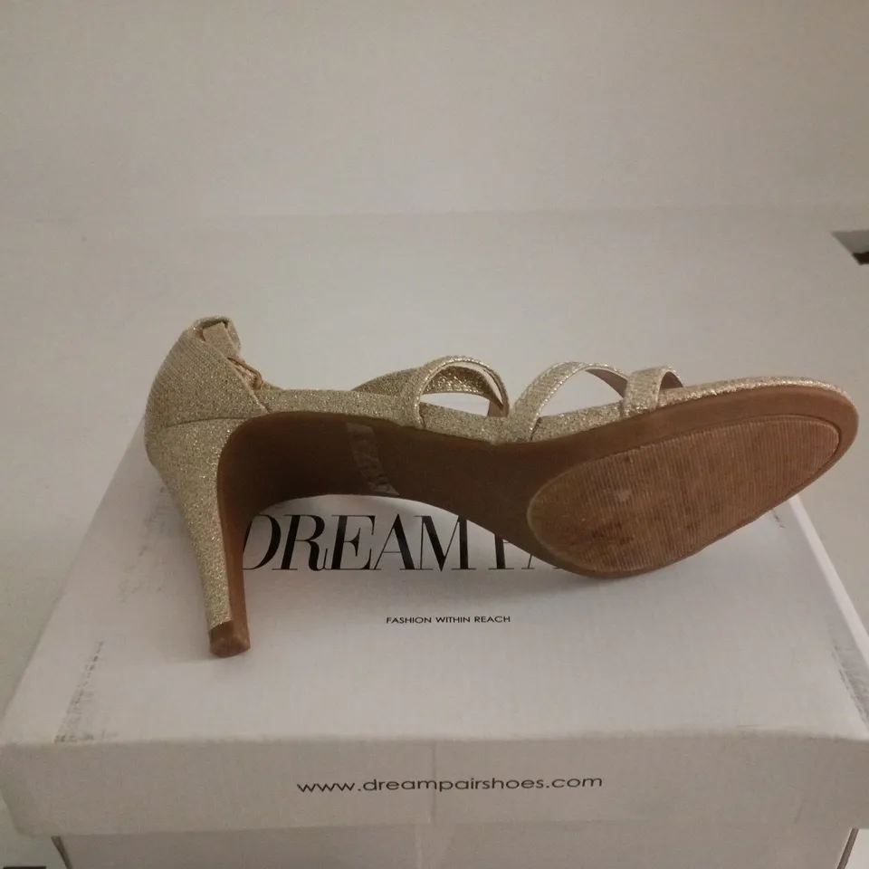DREAM PAIRS GLITTER STRAPPY HIGH-HEEL SANDALS – GOLD, WOMEN'S UK 6 BOXED