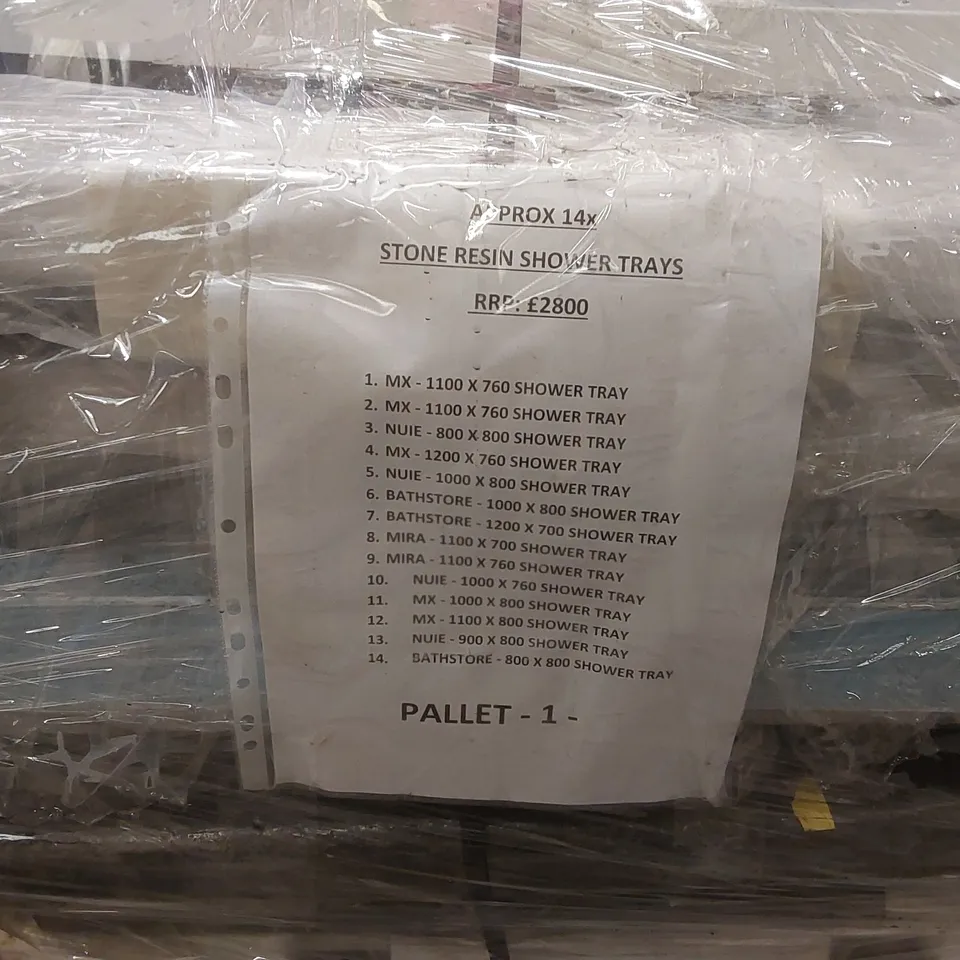 PALLET CONTAINING APPROXIMATELY 14x STONE RESIN SHOWER TRAYS
