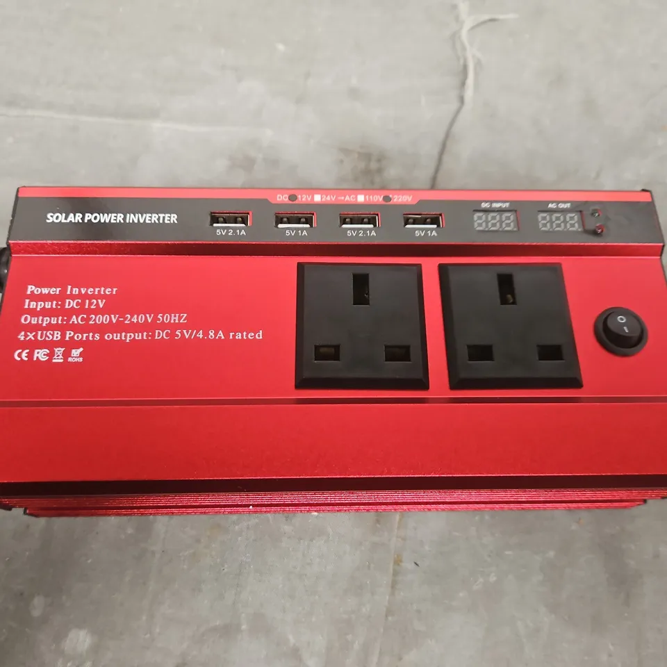 Solar Power Inverter – 12V DC to 230V AC, USB ports – Red 