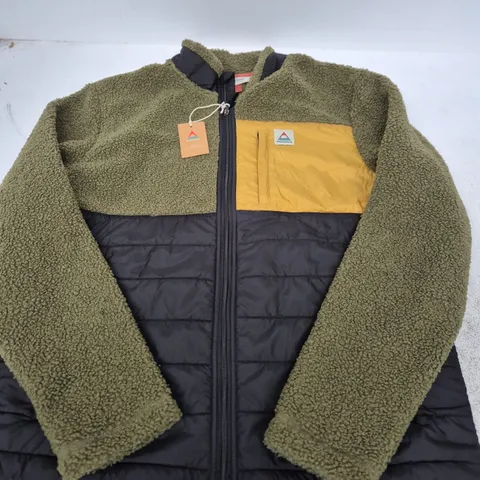 PASSENGER RECYCLED SHERPA FULL ZIP FLEECE JACKET – KHAKI, UK L