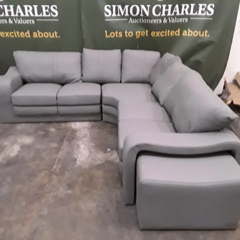 QUALITY DESIGNER L-SHAPED CORNER SOFA - GREY LEATHER