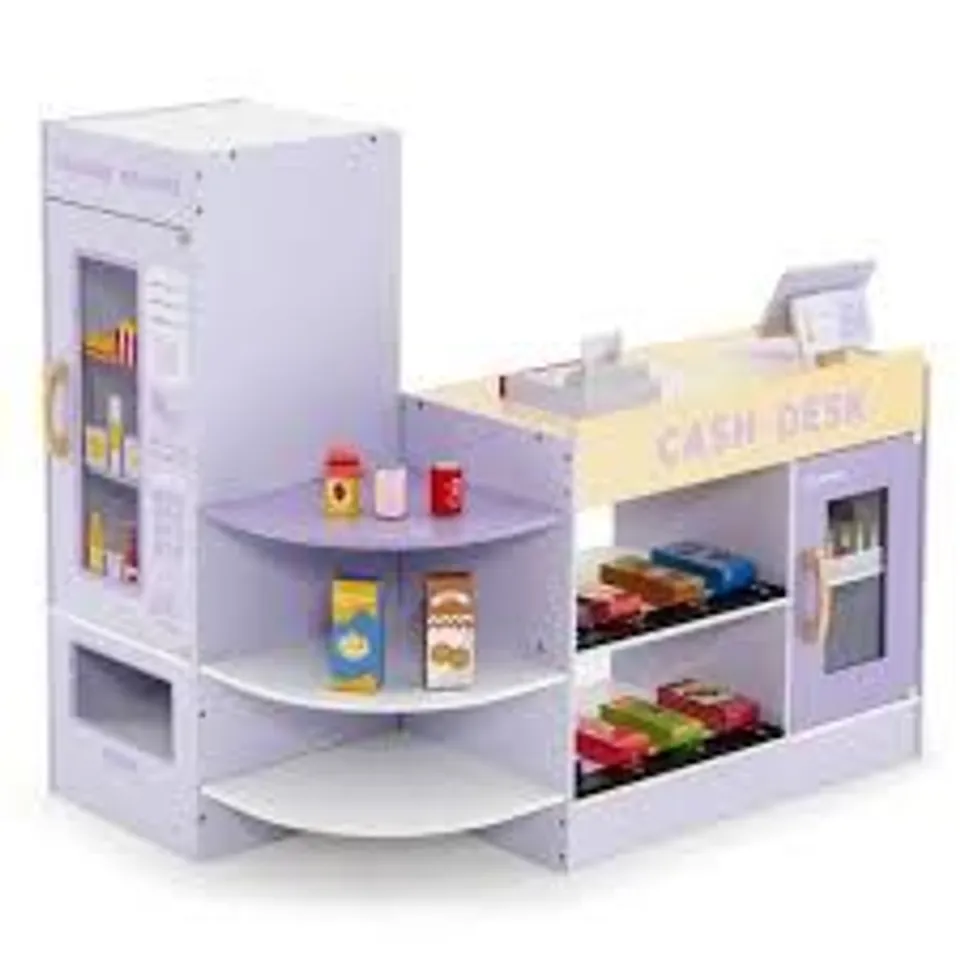 BOXED COSTWAY PURPLE KIDS WOODEN GROCERY STORE SUPERMARKET TOY SET 