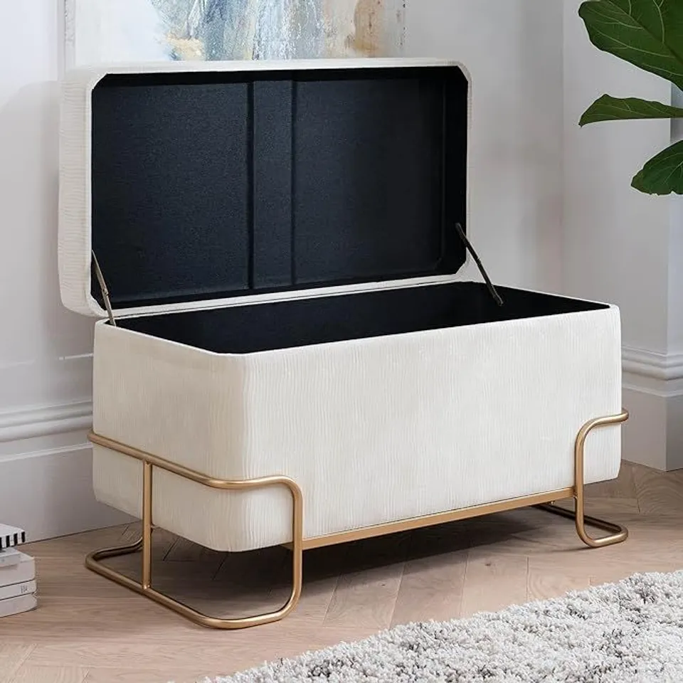 BRAND NEW BOXED CREAM LARGE RECTANGULAR LOUNGE STOOL