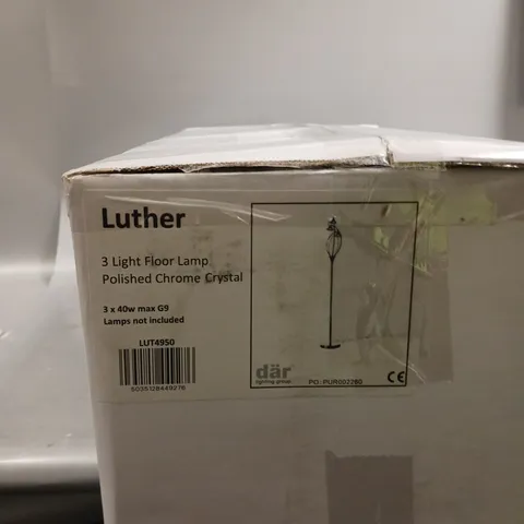 BOXED DAR LIGHTING LUTHER 3 LIGHT POLISHED CHROME FLOOR LIGHT