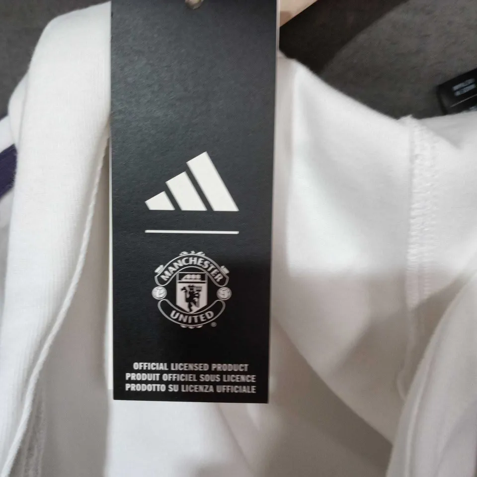 ADIDAS MANCHESTER UNITED HOODIE – WHITE, UK XL (OFFICIAL LICENSED PRODUCT)