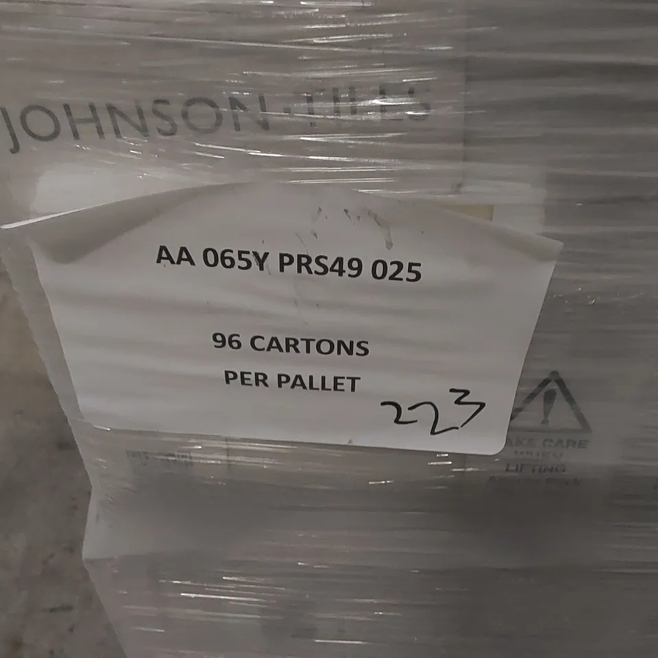 PALLET TO CONTAIN APPROX 96 X CARTONS OF JOHNSON PRISMATICS MIMOSA SATIN GLAZED WALL TILES - 25 TILES PER CARTON // SIZE: 197 X 197 X 6.5mm