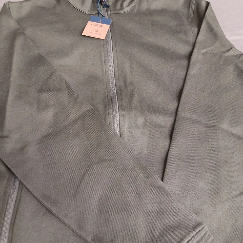 CHARLES  TYRWHITT OLIVE PERFORMANCE LONG SLEEVE FUNNEL NECK JACKET SIZE SMALL 