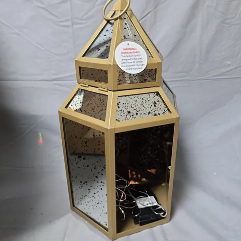 HOME STONES MERCURY GLASS LARGE LANTERN WITH RICE LIGHTS