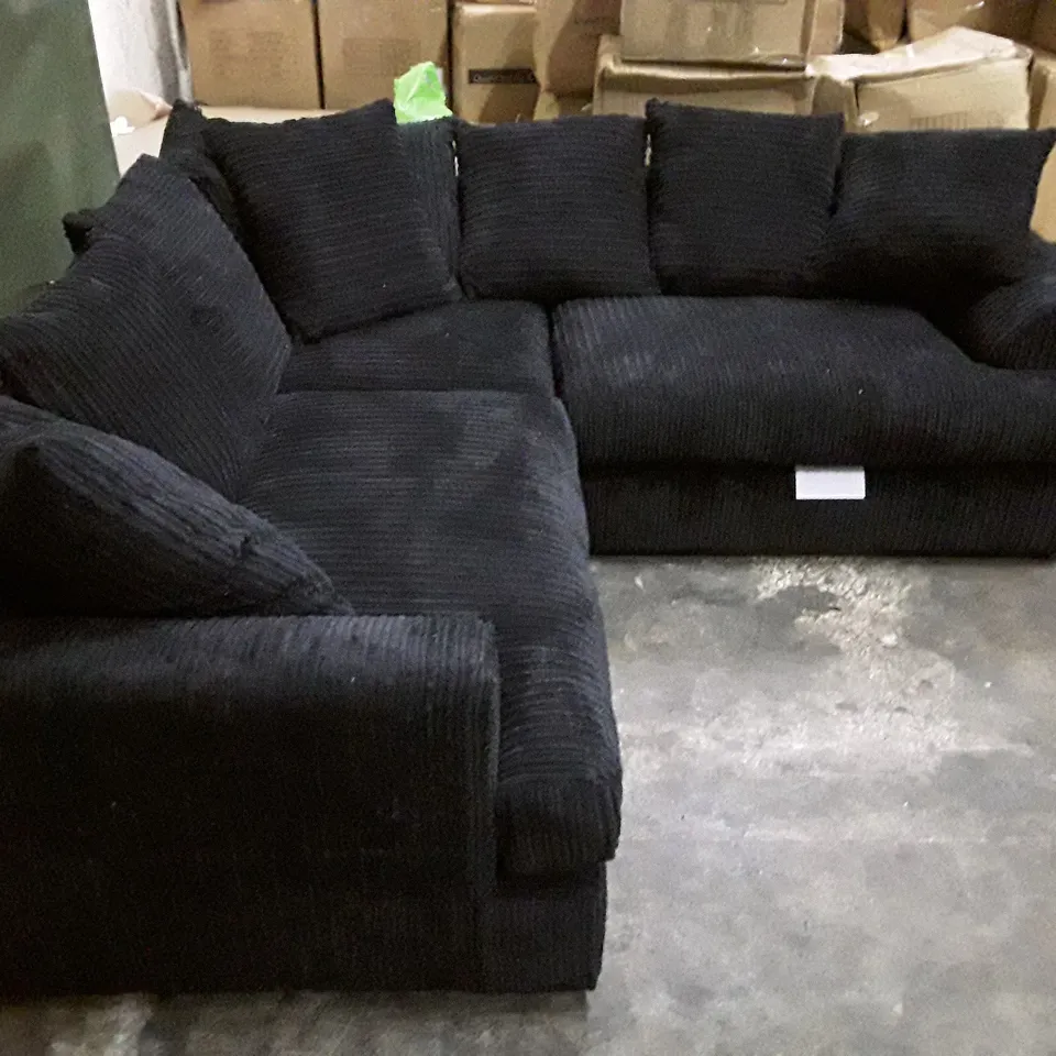 QUALITY DESIGNER L-SHAPED CORNER SOFA - BLACK CORDUROY FABRIC 