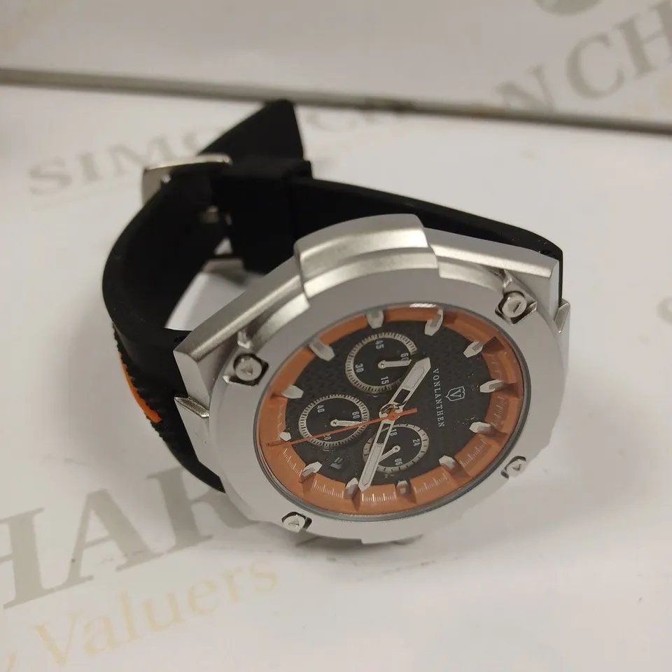 MENS VONLANTHEN CHRONOGRAPH WATCH – V200 – TEXTURED DIAL – 3ATM WATER RESISTANT – BLACK RUBBER STRAP