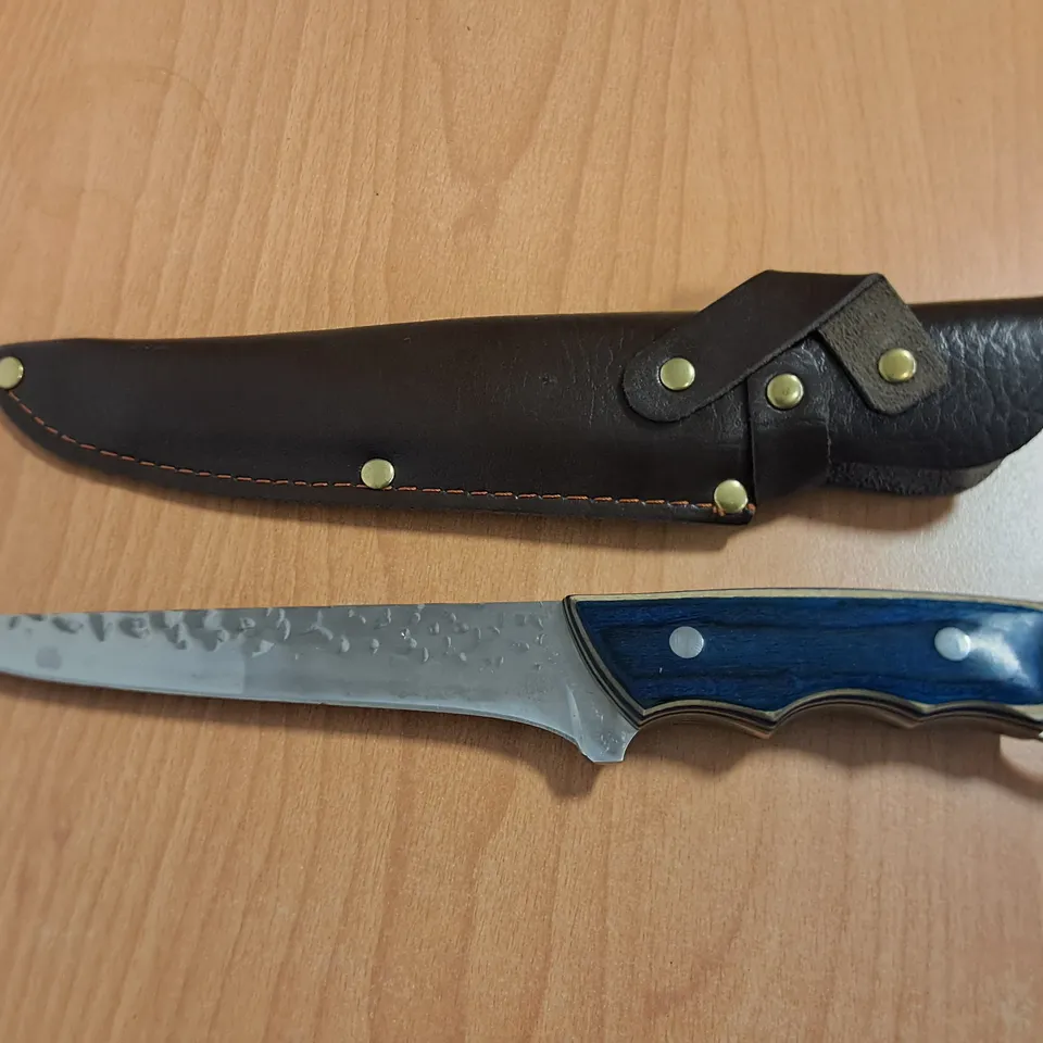 6" FULL TANG KNIFE WITH WOODEN HANDLE AND SHEATH 