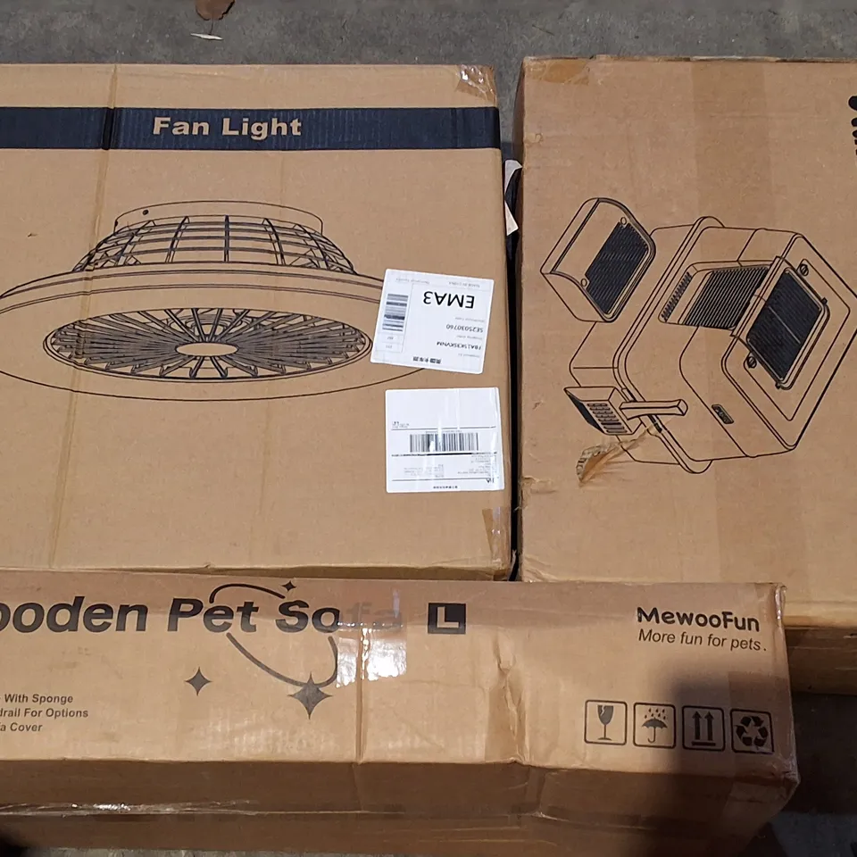 PALLET OF ASSORTED HOUSEHOLD ITEMS TO INCLUDE BAGGED AND ROLLED MATTRESSES, FAN LIGHT AND BED FRAME