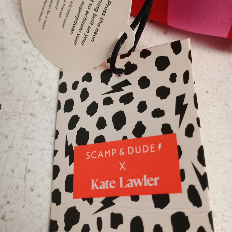 KATE LAWLER X SCAMP & DUDE PINK WITH RED STRIPE SCUBA COSMETIC BAG