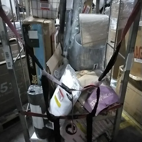CAGE OF ASSORTED HOUSEHOLD GOODS TO INCLUDE LAMP SHADES, SHED-IN-A-BOX, CHRISTMAS BAUBLES AND OTHER ASSORTED ITEMS...