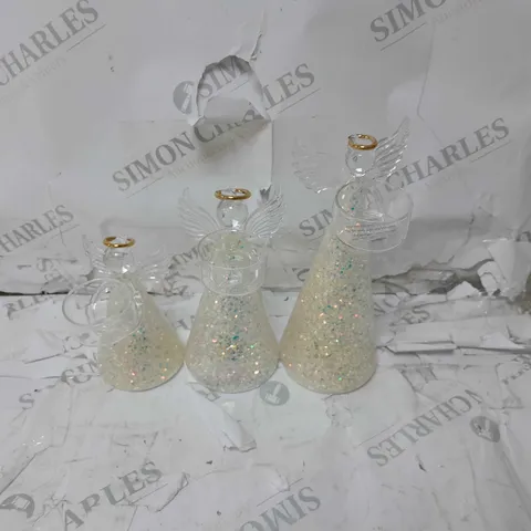 OUTLET HOME REFLECTIONS SET OF 3 PRE-LIT GLASS ANGEL CANDLE HOLDERS