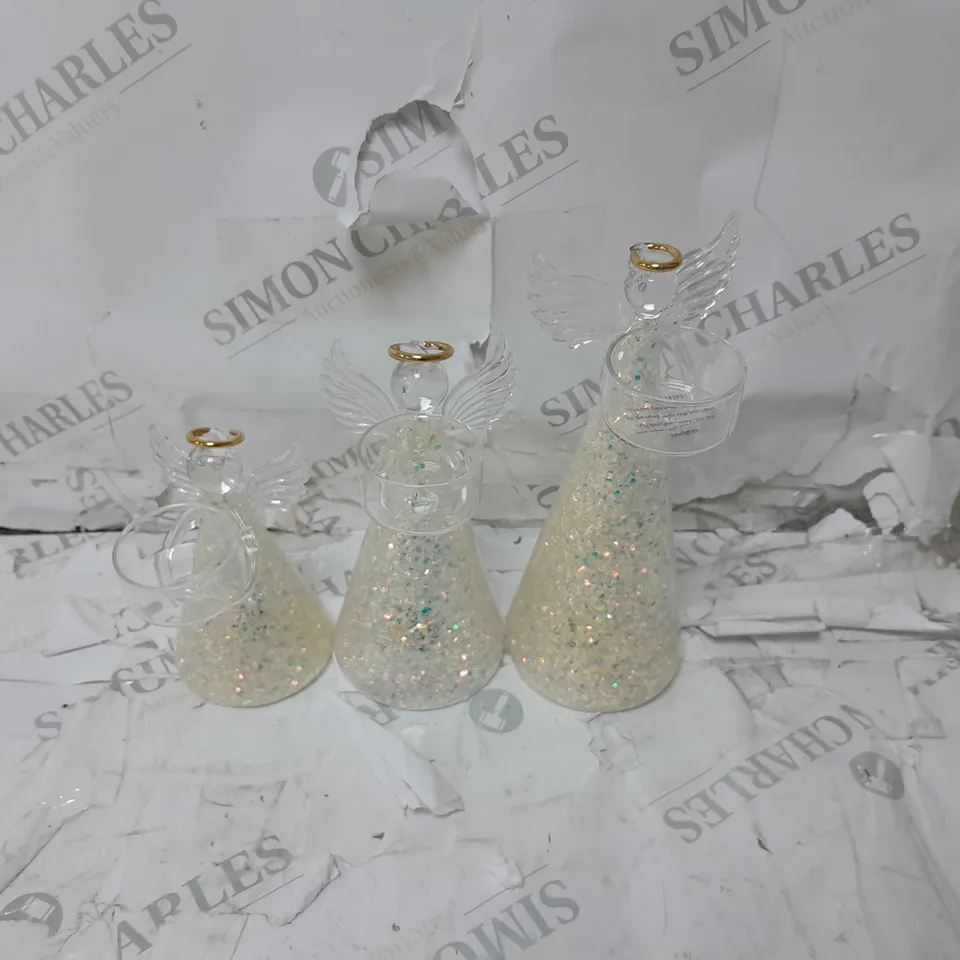OUTLET HOME REFLECTIONS SET OF 3 PRE-LIT GLASS ANGEL CANDLE HOLDERS