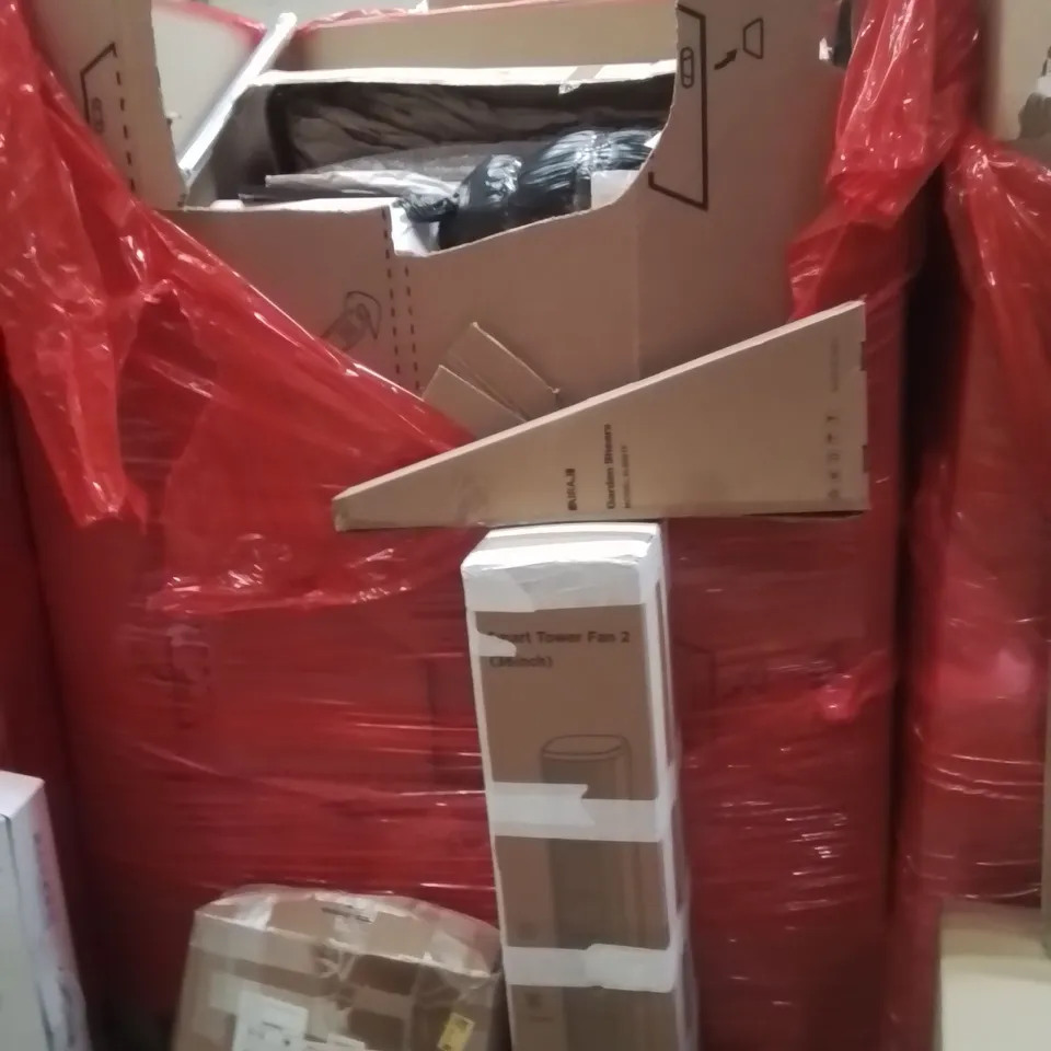 PALLET OF ASSORTED HOUSEHOLD GOODS AND PRODUCTS TO INCLUDE;TOWER FAN,DOG POOL,SHEARS