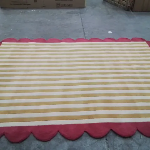QUALITY DESIGNER AREA RUG - APPROXIMATELY 330CM X 240CM - YELLOW/RED