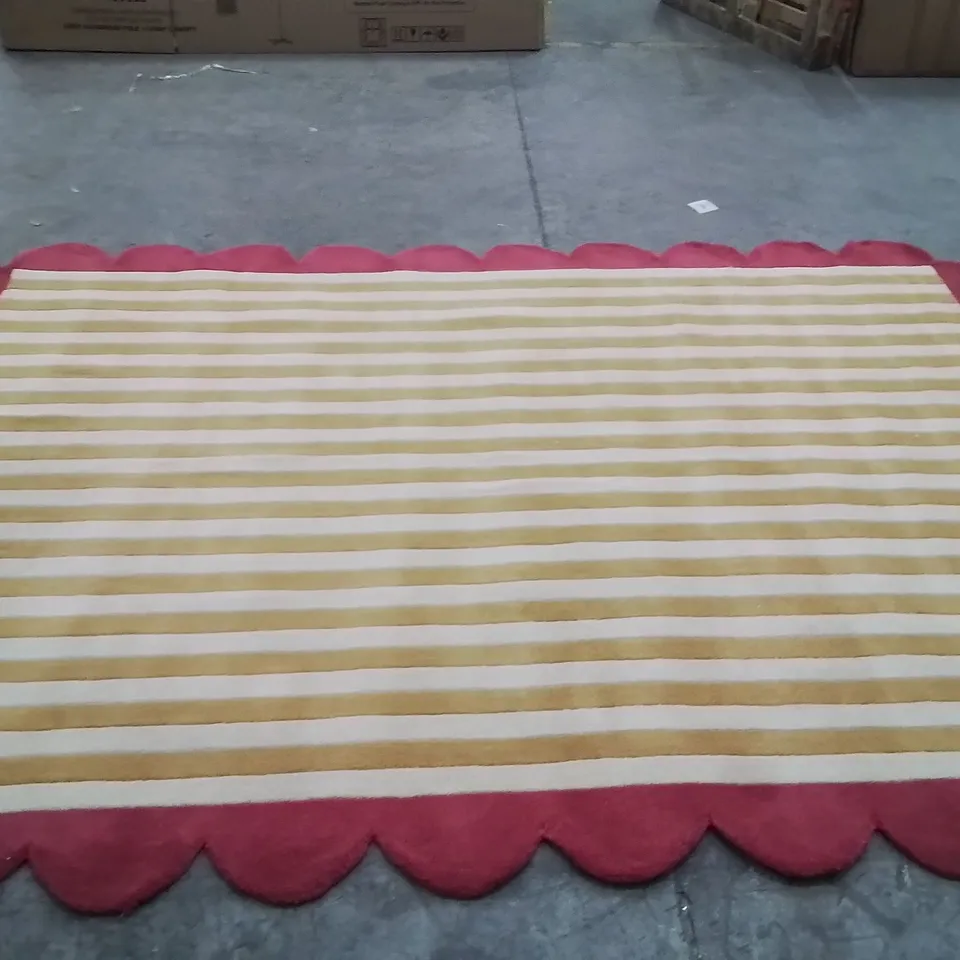 QUALITY DESIGNER AREA RUG - APPROXIMATELY 330CM X 240CM - YELLOW/RED 