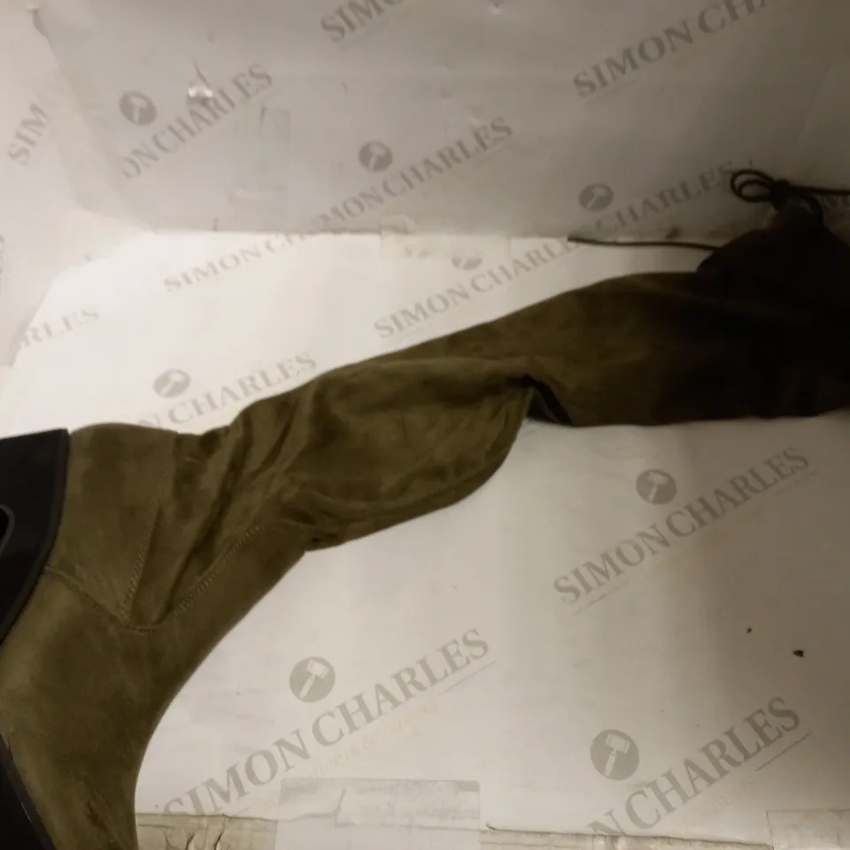 KOI VEGAN SANDICOOT KHAKI SUEDE LONG BOOTS - SIZE 8