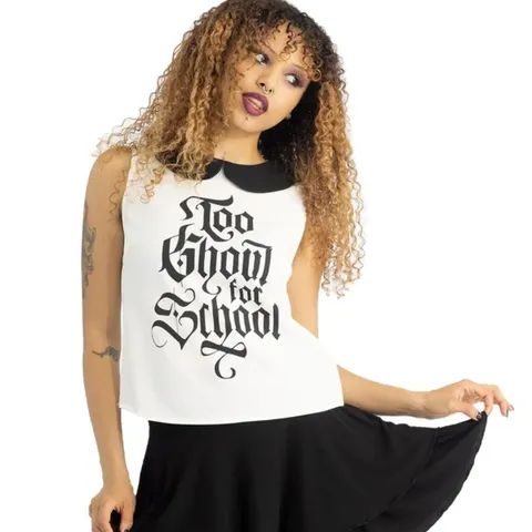 BRAND NEW KILLSTAR X MATTEL MONSTER HIGH - TOO GHOUL FOR SCHOOL - BLACK/WHITE WOMEN'S TANK TOP SIZE M