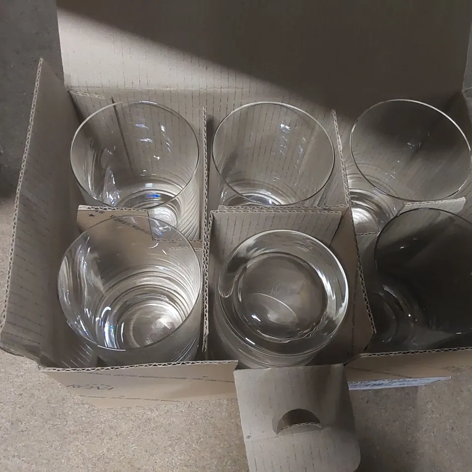 APPROXIMATELY 44x BRAND NEW BOXED RONA 240ML GLASS JUICE TUMBLERS