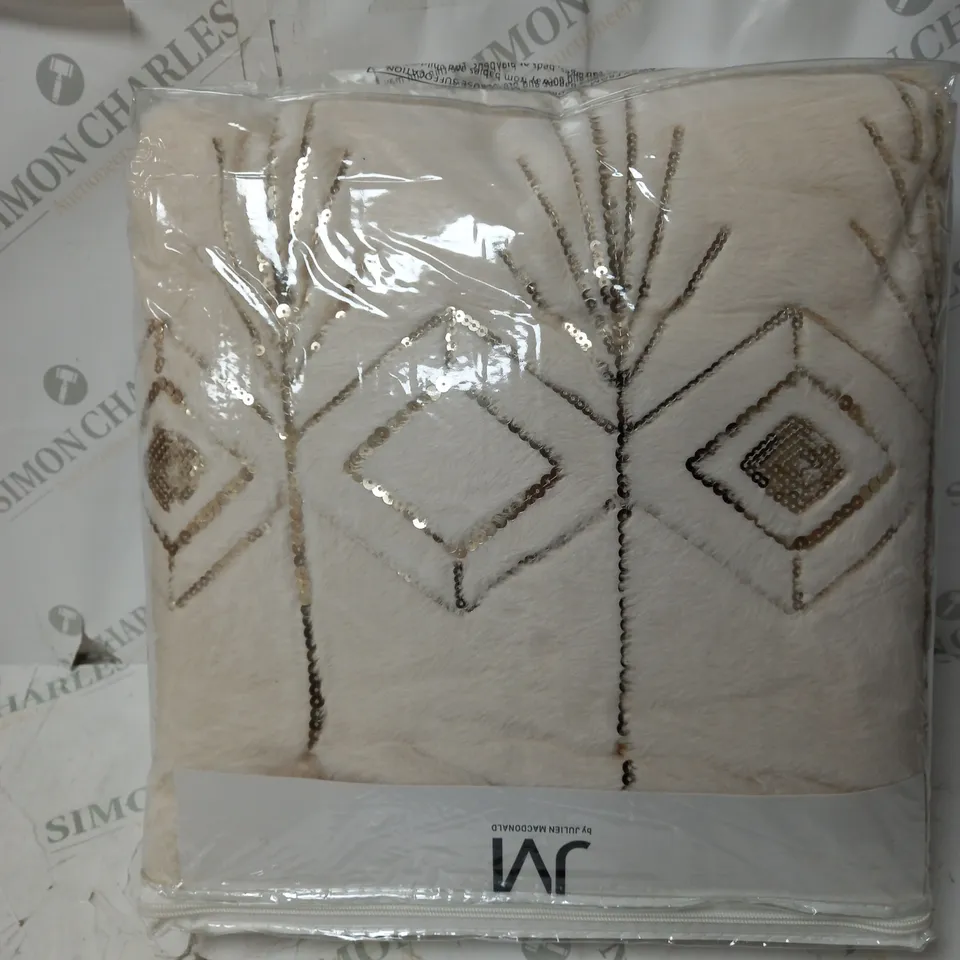 JULIEN MACDONALD EMBELLISHED SEQUIN PATTERN FUR THROW IVORY