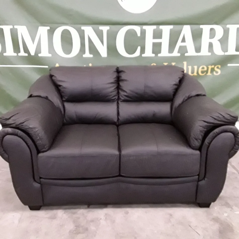 QUALITY DESIGNER NAPLES 2 SEATER SOFA - BLACK LEATHER