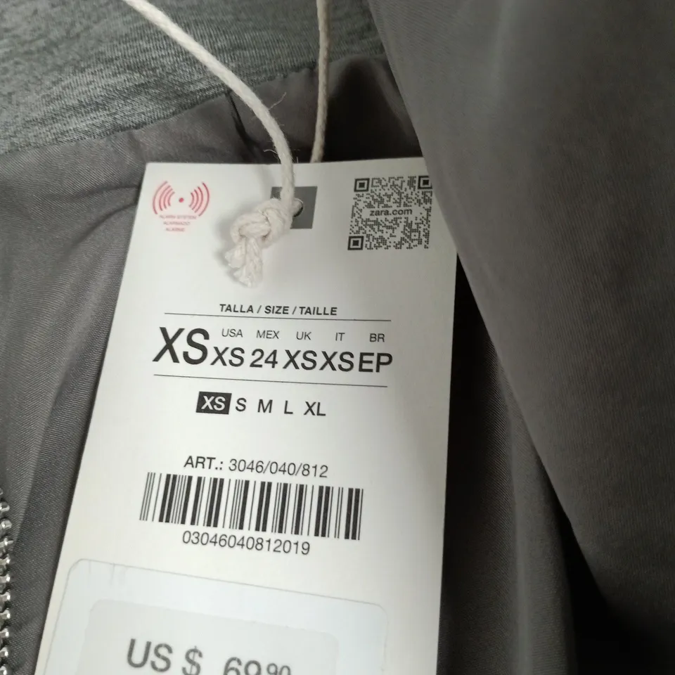 ZARA GREY ZIP-UP HOODIE JACKET, XS – WOMEN